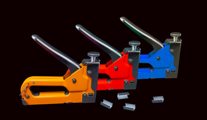 Upholstery stapler for furniture assembly. 
Tools for upholsterers used in the carpentry and upholstery shops