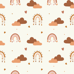 Naadloos patroon met wolken, regenboog en harten. Achtergrond voor inpakpapier, wenskaarten en seizoensgebonden ontwerpen. Fijne Valentijnsdag.