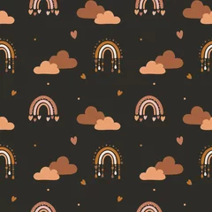 Rucksack Nahtloses Muster mit Wolken, Regenbogen und Herzen. Hintergrund für Geschenkpapier, Grußkarten und saisonale Designs. Fröhlichen Valentinstag. © Alina