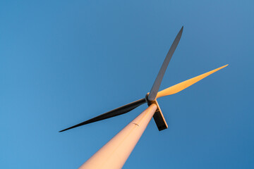 Wind power generator with blue sky background. 풍력발전기, 풍력, 터빈, 블레이드,...