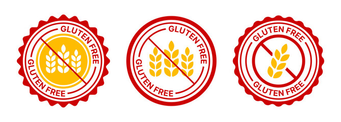 Gluten free label vector icons set. No wheat sign symbols.