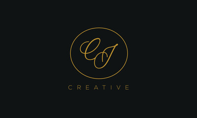 CJ is a stylish logo with creative design and golden color with black background.
