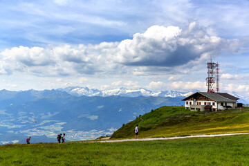 A beautiful view of Kronplatz (Plan de Corones) with mountain range in background