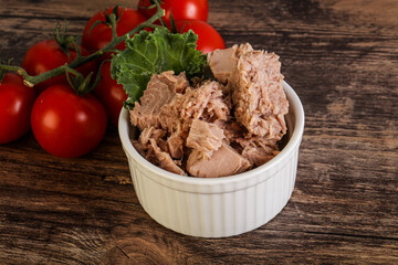 Canned tuna fillet in the bowl