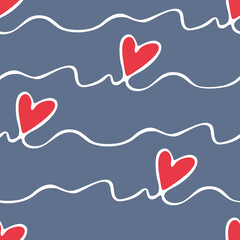 Abstract linear hearts seamless pattern. contour hearts, vector doodle illustration, love theme. Valentine's day.