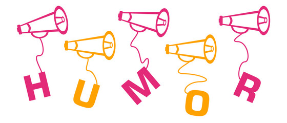 Humor Text Hanging From Loudspeaker Symbol Pink Yellow