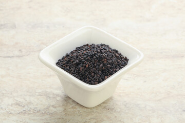 Black sesame seeds in the bowl