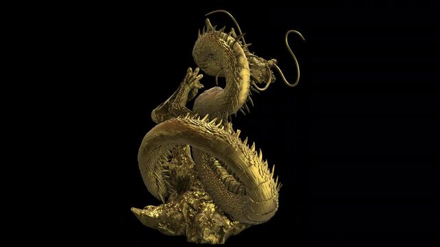 Gold Dragon - rotation loop-3d animation model on a black background