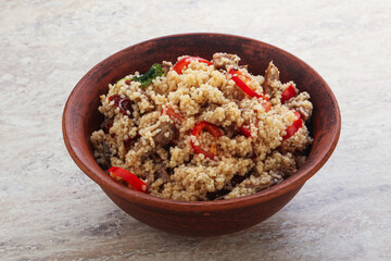Arabic cous cous with meat and tomato