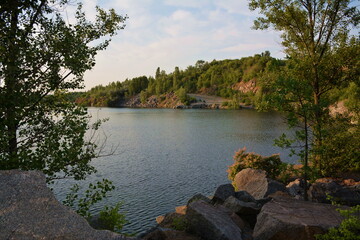 Sunny summer morning on a small lake