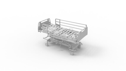 3D rendering of a hospital bed isolated in empty space background.