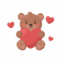 Obraz premium Cute bear with heart isolated on white background. Valentine's day vector illustration