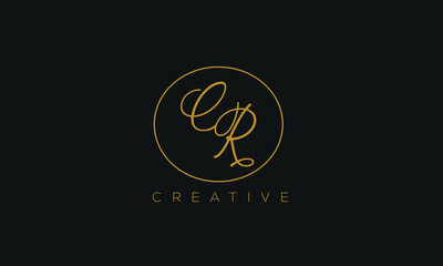 CR is a stylish logo with creative design and golden color with black background.