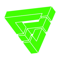 Impossible shape. Sacred geometry logo. Optical illusion triangle. Abstract eternal geometric object. Optical art. Impossible geometry symbol on a white background. Line art. Escher style.