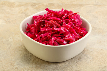 Marinated red cabbage in the bowl