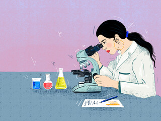 scientist looking at a microscope