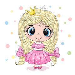 Cartoon Princess. Cute girl. Good for greeting cards, invitations, decoration, Print for Baby Shower etc. Hand drawn vector illustration with girl cute print