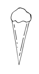 Sweet ice cream. Summer treat. Outline sketch. Hand drawing isolated on white background. Vector