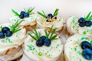 Christmas trifles cakes in a glass in a box