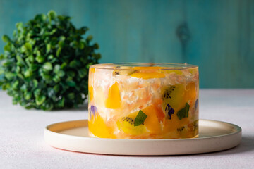 delicious gourmet Crema de Fruita; a chiffon cake covered with gelatin