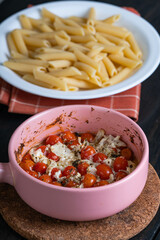 gourmet cherry tomatoes, ricotta cheese and herbs pasta