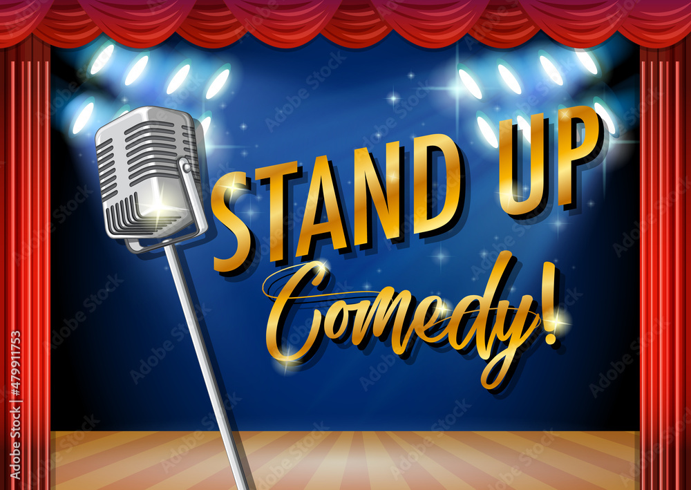 Wall mural Stand up comedy banner with vintage microphone