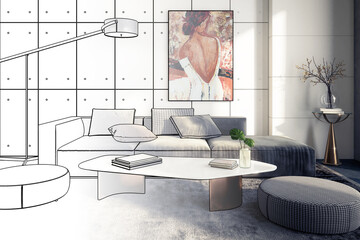 Fototapeta Modern Sitting Group & Decorative Art Presentaion (draft)  - 3D Visualization obraz