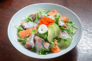 japanese seafood salad with fresh ingredient