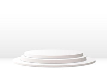 Abstract rendering of 3d shape for product placement with copy space. Modern white round podium with empty room. Vector illustration