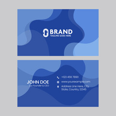 Blue Color Visiting Card Design In Front And Back View.