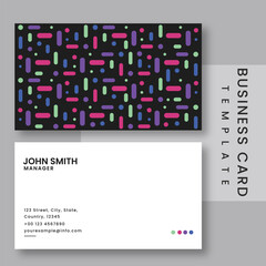 Business Card Template Design With Multicolor Dot Lines In Font And Back View.