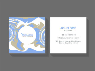 Square Business Or Visiting Card With Fluid Art Or Swirl Liquid On Gray Background.