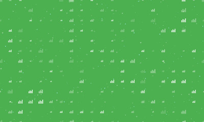 Seamless background pattern of evenly spaced white chart line symbols of different sizes and opacity. Vector illustration on green background with stars