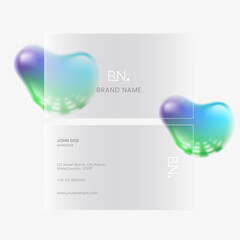 Translucent Business Or Visiting Card On Gradient Fluid Element White Background.