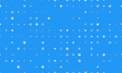 Seamless background pattern of evenly spaced white coral symbols of different sizes and opacity. Vector illustration on blue background with stars