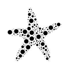 A large starfish symbol in the center made in pointillism style. The center symbol is filled with black circles of various sizes. Vector illustration on white background