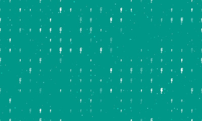 Seamless background pattern of evenly spaced white sea horse symbols of different sizes and opacity. Vector illustration on teal background with stars