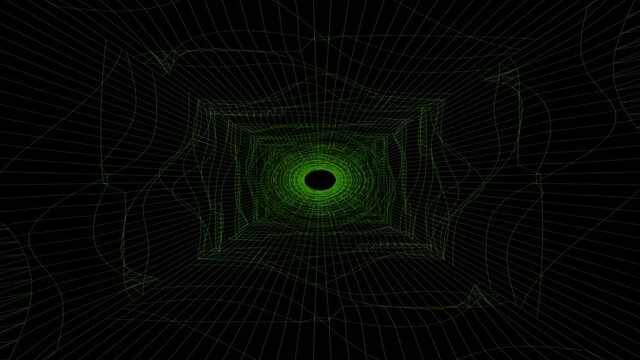 Green Wireframe Seamless Loop Tunnel Animation