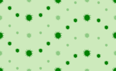 Seamless pattern of large and small green sea urchin symbols. The elements are arranged in a wavy. Vector illustration on light green background