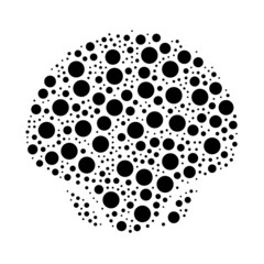 A large sea shell symbol in the center made in pointillism style. The center symbol is filled with black circles of various sizes. Vector illustration on white background