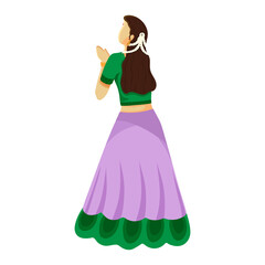 Side View Of South Indian Young Woman Doing Namaste (Greet) On White Background.