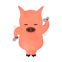Illustration of a cute pig doing muscle training