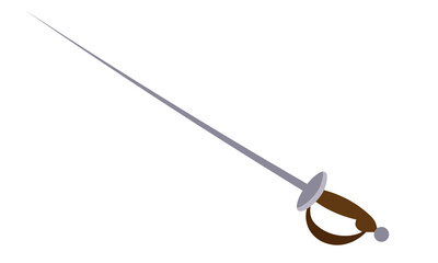 Epee in cartoon style. Vintage piercing weapon.