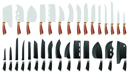set of realistic kitchen knives isolated on white, Vector illustration, chef knives, Cutlery icon set