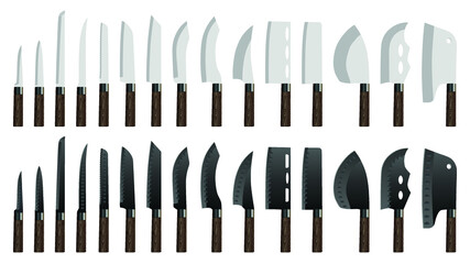 set of realistic kitchen knives isolated on white, Vector illustration, chef knives, Cutlery icon set
