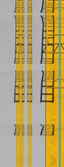 unique design variation from yellow ladder against a textured grey coloured wall with shadows