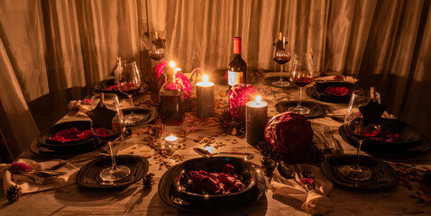 Beautiful table setting with lavender flowers on wooden background