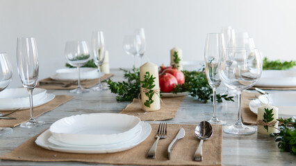 Beautiful table setting with lavender flowers on wooden background