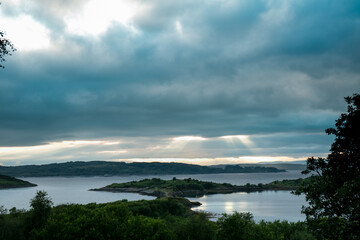 Cloudy sunset over the Loch Shuna in Scotland