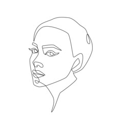 Woman face one continuous line drawing. Minimalistic abstract human portrait in simple linear style for logo, prints, tattoos, posters, textiles, postcards. Editable stroke. Vector illustration